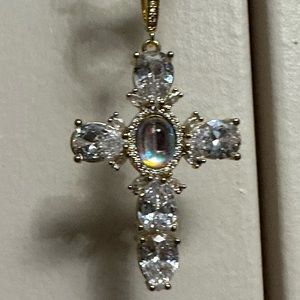 Sterling silver gold plated crystal cross necklace